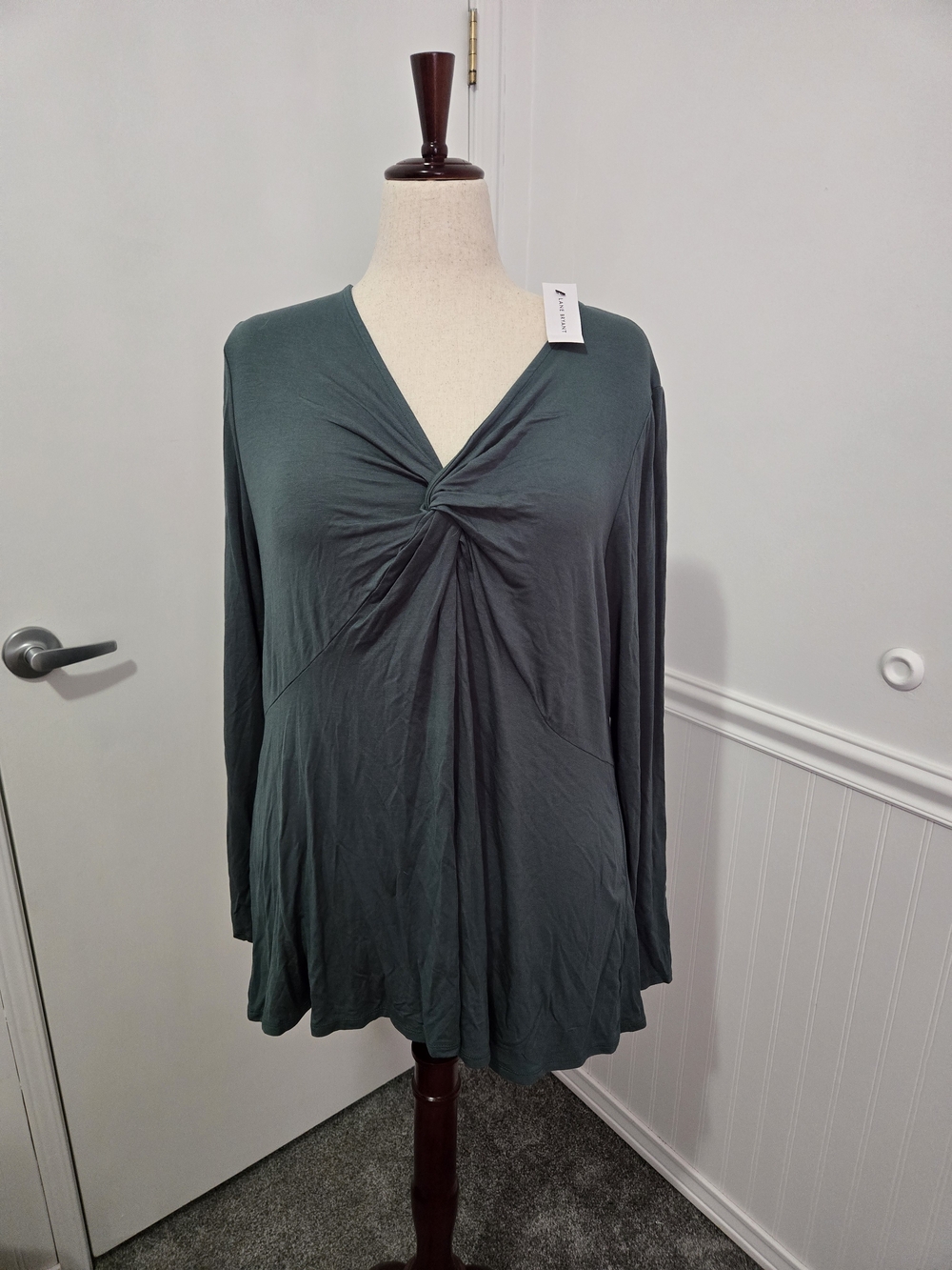 Lane Bryant Twisted V-Neck Long Sleeve Top - Teal Green